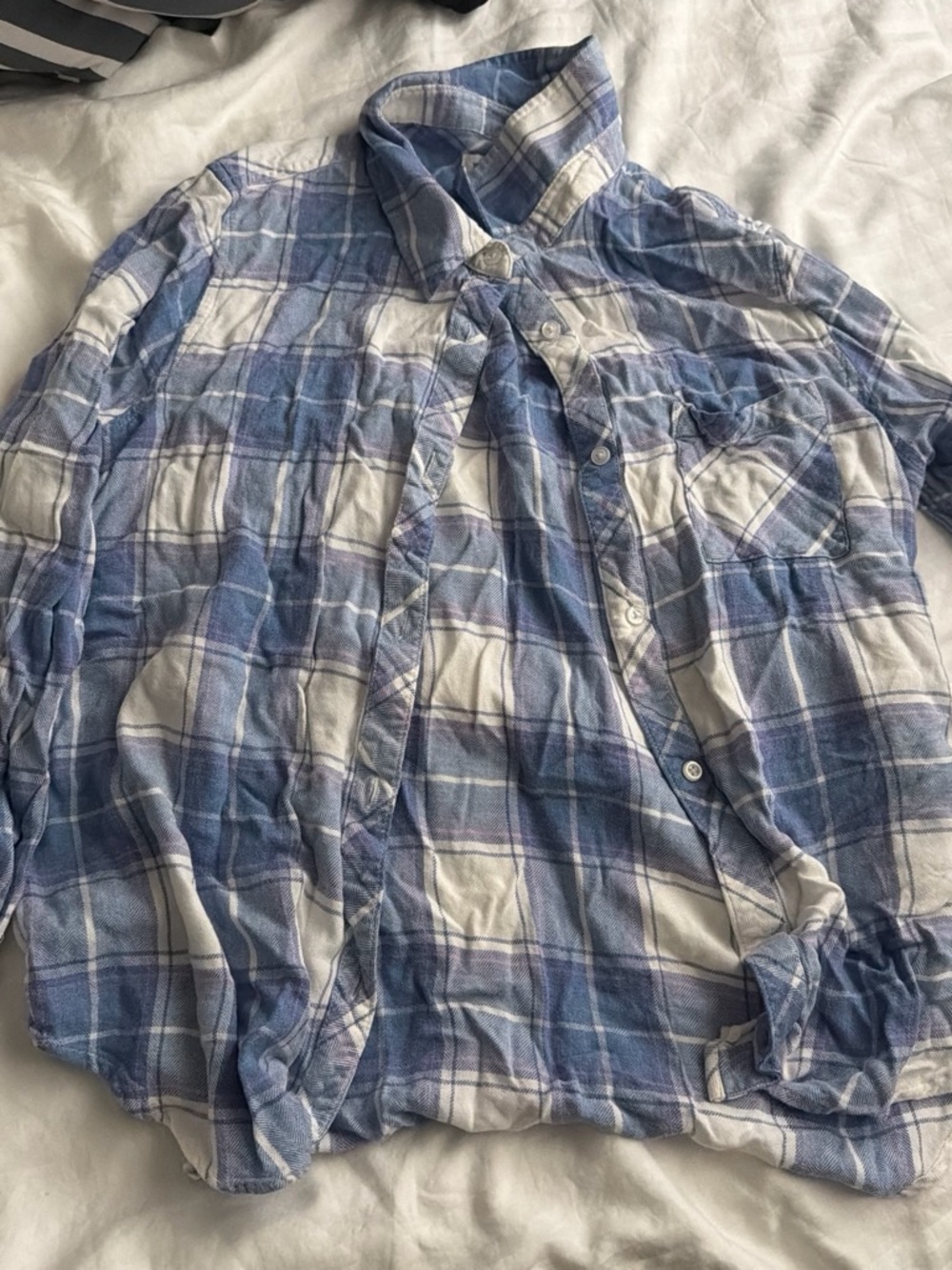 Blue and White Plaid Men's Button-Up Shirt